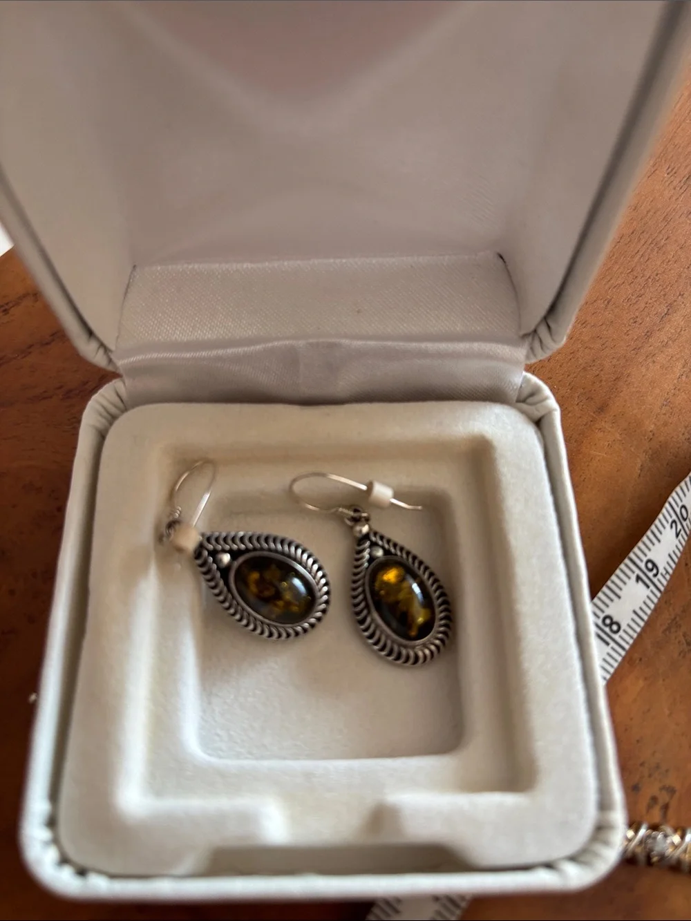 Sterling Silver Teardrop Amber Earrings - Honey Amber